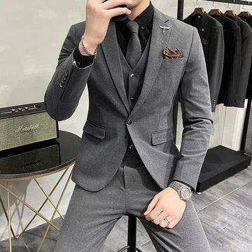 Riolio ( Jacket + Vest + Pants ) High-end Brand Boutique Fashion Solid Color Mens Casual Business Suit 3Piece Set Groom Wedding Dress